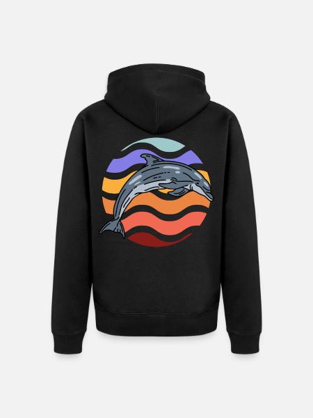 Dolphin in wave pattern - Unisex Premium Organic Zip Hoodie - black