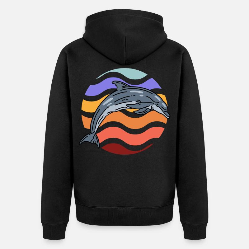 Dauphin en motif de vagues - Veste à capuche bio Premium Unisexe - noir
