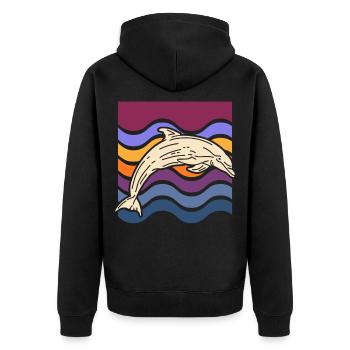 Dolphin on colored waves - Unisex Premium Organic Zip Hoodie - black - Back - Nico (187cm)