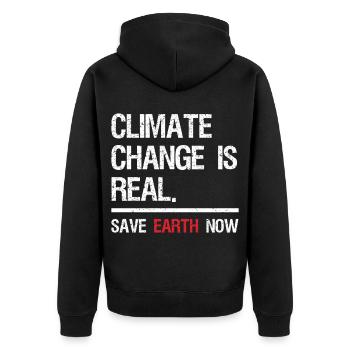 climate change is real save earth now - Unisex Premium Organic Zip Hoodie - black - Back - Nico (187cm)