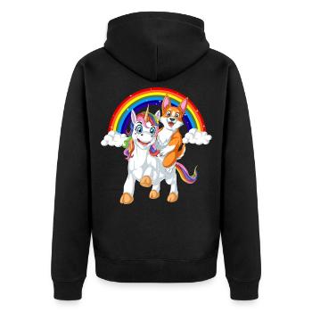 Corgi reitende Einhorn-Regenbogen-Kinder-Shirt - Unisex Premium Bio Zip Hoodie - Schwarz - Hinten - Nico (187cm)