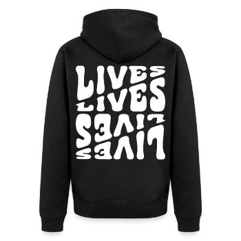 Lebendige Lebensmotive Text - Unisex Premium Bio Zip Hoodie - Schwarz - Hinten - Nico (187cm)