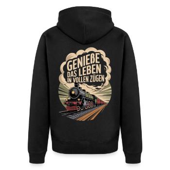 Railway Enjoy life to the fullest Railway - Unisex Premium Organic Zip Hoodie - black - Back - Nico (187cm)