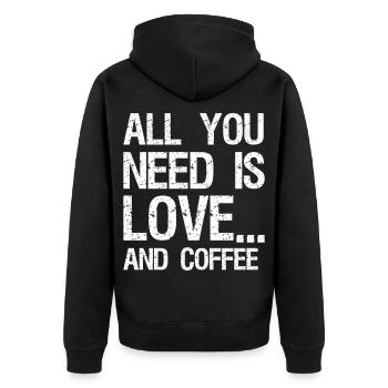 all you need is love and coffee - Unisex Premium Organic Zip Hoodie - black - Back - Nico (187cm)