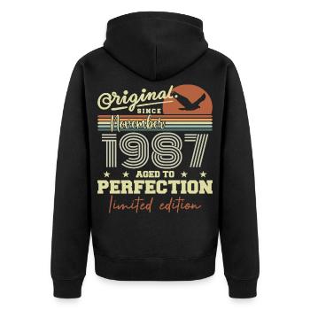 November 1987 Anniversary 1987 November 1987 - Unisex Premium Organic Zip Hoodie - black - Back - Nico (187cm)