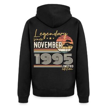 Vintage November 1995 Retro November 1995 - Unisex Premium Organic Zip Hoodie - black - Back - Nico (187cm)