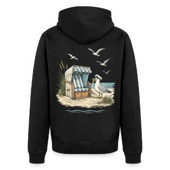 Strandstuhl am Meer Illustration Nordsee Ostsee - Unisex Premium Bio Zip Hoodie - Schwarz - Hinten - Nico (187cm)