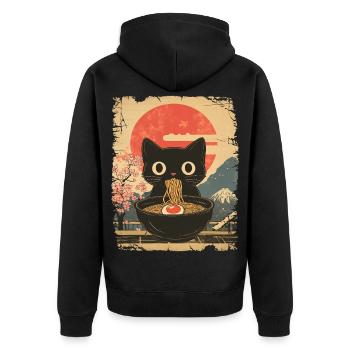 Cat Eats Ramen - style vintage - Veste à capuche bio Premium Unisexe - noir - Dos - Nico (187cm)