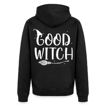 Good Witch Shirt – Funny Halloween Mom Tee - Unisex Premium Organic Zip Hoodie - black - Back - Nico (187cm)