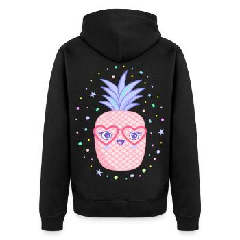 Rosa Ananas Herzbrille Kawaii - Unisex Premium Bio Zip Hoodie - Schwarz - Hinten - Nico (187cm)