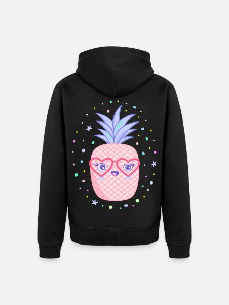 Rosa Ananas Herzbrille Kawaii - Unisex Premium Bio Zip Hoodie - Schwarz