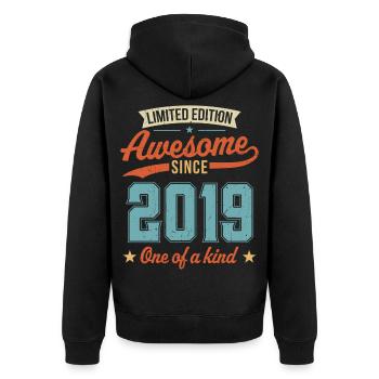 Awesome Since 2019 - Unisex Premium Organic Zip Hoodie - black - Back - Nico (187cm)
