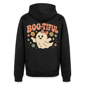Boo-tiful Ghost Cute Funny Saying Halloween Design - Unisex Premium Organic Zip Hoodie - black - Back - Nico (187cm)