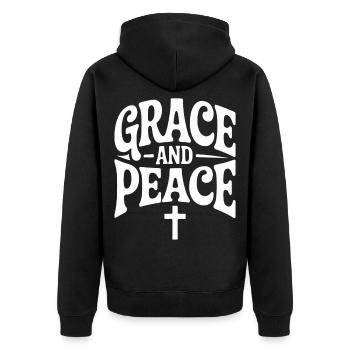 Grace And Peace Jesus Christian Faith - Unisex Premium Organic Zip Hoodie - black - Back - Nico (187cm)