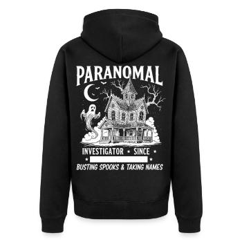 Paranormal Investigator - Unisex Premium Bio Zip Hoodie - Schwarz - Hinten - Nico (187cm)