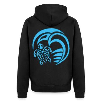 Schildkröte und Ozean - Unisex Premium Bio Zip Hoodie - Schwarz - Hinten - Nico (187cm)