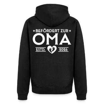 Schwangerschaftsverkündung 2026 Werdende Oma - Unisex Premium Bio Zip Hoodie - Schwarz - Hinten - Nico (187cm)