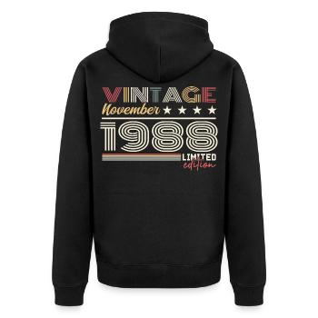 Novembre 1988 - Veste à capuche bio Premium Unisexe - noir - Dos - Nico (187cm)