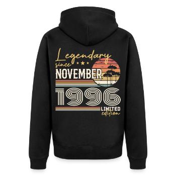 Millésime Novembre 1996 Rétro Novembre 1996  - Veste à capuche bio Premium Unisexe - noir - Dos - Nico (187cm)