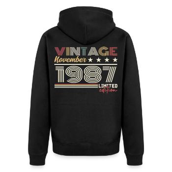Novembre 1987 - Veste à capuche bio Premium Unisexe - noir - Dos - Nico (187cm)