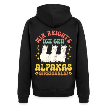 Alpaka Fan MIR REICHT'S GEH ALPAKAS STREICHELN - Unisex Premium Bio Zip Hoodie - Schwarz - Hinten - Nico (187cm)
