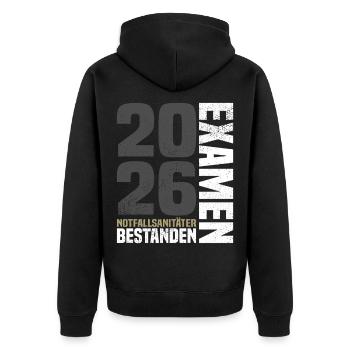 Notfallsanitäter Examen Bestanden 2026 - Unisex Premium Bio Zip Hoodie - Schwarz - Hinten - Nico (187cm)