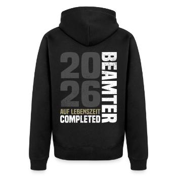 Fonctionnaire à vie 2026 - Veste à capuche bio Premium Unisexe - noir - Dos - Nico (187cm)