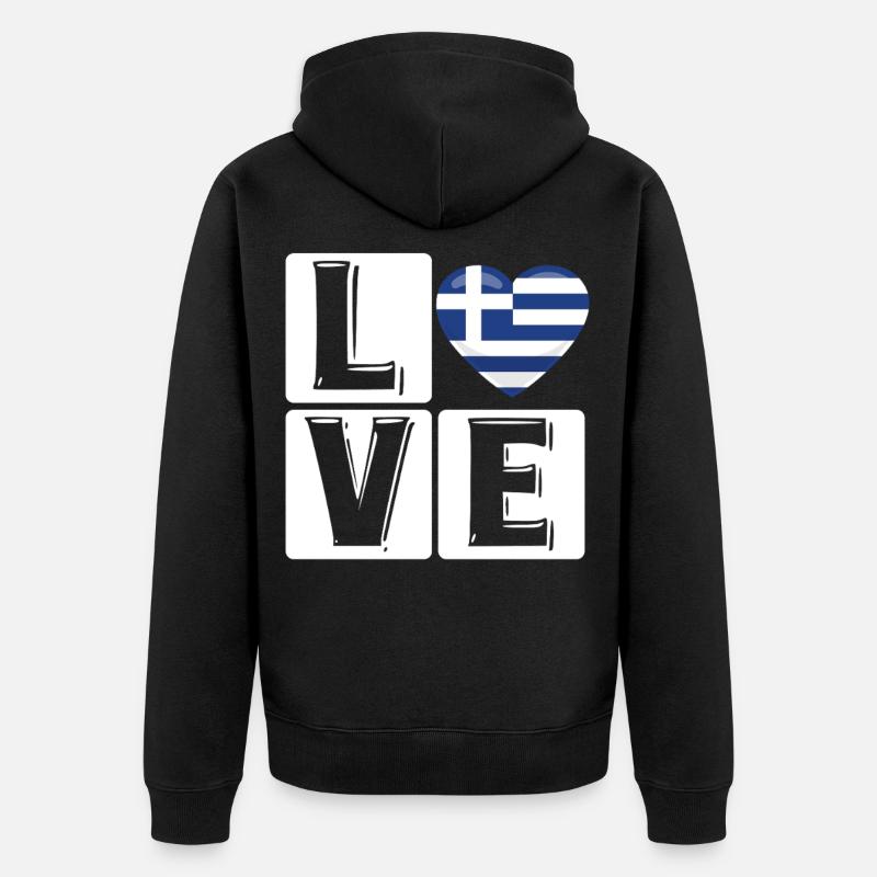 Amour Grèce Coeur Drapeau - Veste à capuche bio Premium Unisexe - noir