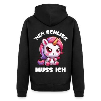 Wütendes Einhorn Chibi Motiv - Unisex Premium Bio Zip Hoodie - Schwarz - Hinten - Nico (187cm)