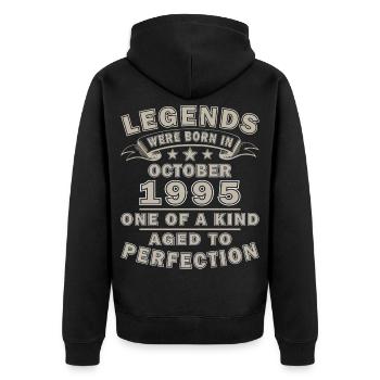 Oktober 1995 | Oktober 1995 Geburtstagsgeschenk - Unisex Premium Bio Zip Hoodie - Schwarz - Hinten - Nico (187cm)