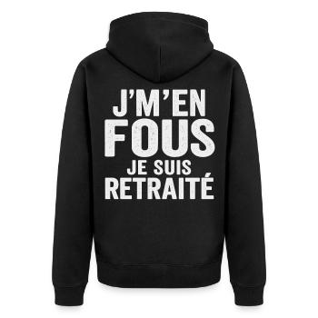 J’m’en fous je suis retraité humour drôle cadeau - Veste à capuche bio Premium Unisexe - noir - Dos - Nico (187cm)
