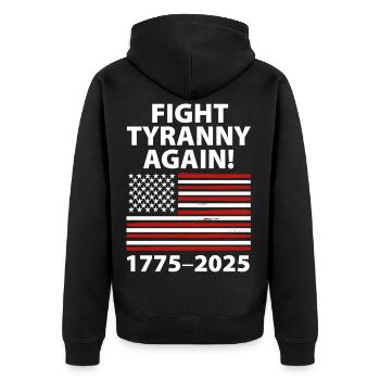 Fight Tyranny Again 1775–2025 Flag Design - Unisex Premium Organic Zip Hoodie - black - Back - Nico (187cm)