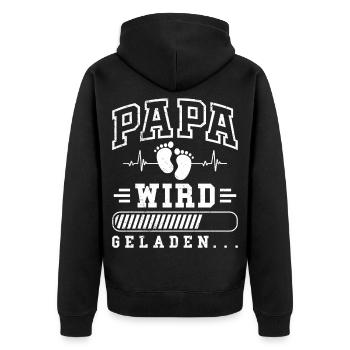 Werdender Vater PAPA WIRD GELADEN Lustiges - Unisex Premium Bio Zip Hoodie - Schwarz - Hinten - Nico (187cm)