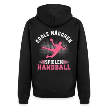 Coole Mädchen Spielen Handball Handballerin  - Unisex Premium Bio Zip Hoodie - Schwarz - Hinten - Nico (187cm)
