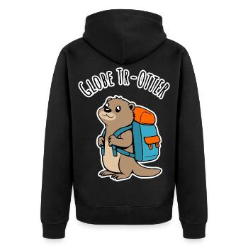 Ein Backpacker Otter auf Reisen ein Globe Tr-Otter - Unisex Premium Bio Zip Hoodie - Schwarz - Hinten - Nico (187cm)