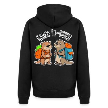 Zwei niedliche Backpacker Otter auf Weltreise - Unisex Premium Bio Zip Hoodie - Schwarz - Hinten - Nico (187cm)