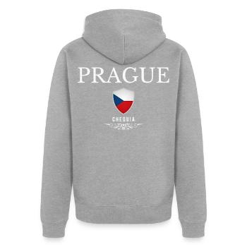 Prague République tchèque, souvenir Prague - Veste à capuche bio Premium Unisexe - gris chiné - Dos - Nico (187cm)