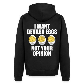 Gefüllte Eier - Unisex Premium Bio Zip Hoodie - Schwarz - Hinten - Nico (187cm)