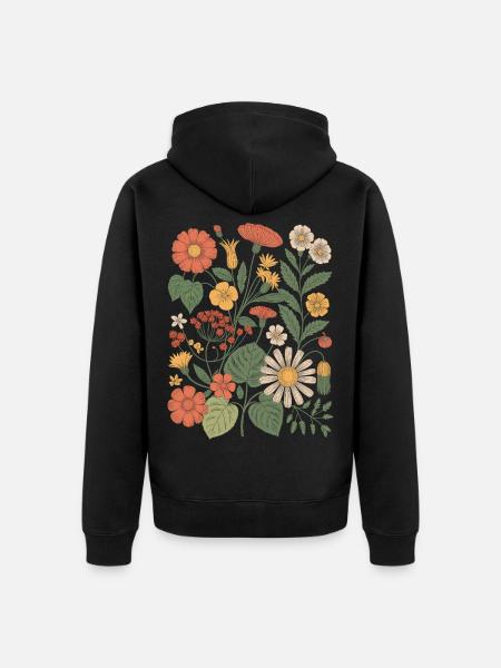 Blumen Vintage Wildblumen Nature - Unisex Premium Bio Zip Hoodie - Schwarz