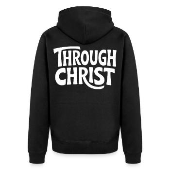 Trough Christ Jesus Christen Glaube - Unisex Premium Bio Zip Hoodie - Schwarz - Hinten - Nico (187cm)