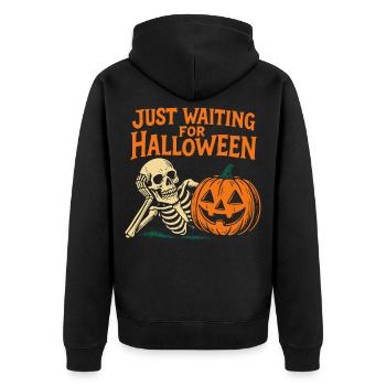 Wartet nur auf Halloween Skelett Kürbis Spaß - Unisex Premium Bio Zip Hoodie - Schwarz - Hinten - Nico (187cm)