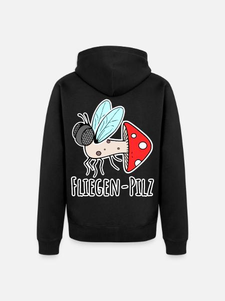 Fly agaric - half fly, half mushroom - Unisex Premium Organic Zip Hoodie - black