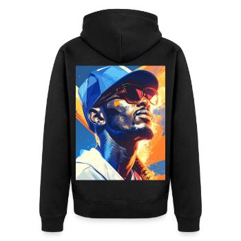 Geometric Neon Portrait Baseball Player - Unisex Premium Organic Zip Hoodie - black - Back - Nico (187cm)