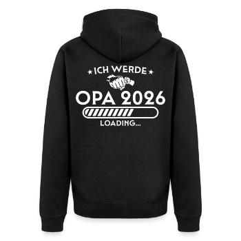 Je vais être grand-père 2026 - Annonce de grossesse - Veste à capuche bio Premium Unisexe - noir - Dos - Nico (187cm)