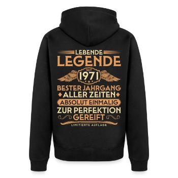 55. Geburtstag - Legende seit 1971 Jahrgang - Unisex Premium Bio Zip Hoodie - Schwarz - Hinten - Nico (187cm)
