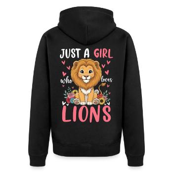 Nur ein Mädchen liebt Löwen - Unisex Premium Bio Zip Hoodie - Schwarz - Hinten - Nico (187cm)