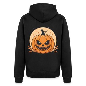 Halloween-Kürbis mit bedrohlicher Optik - Unisex Premium Bio Zip Hoodie - Schwarz - Hinten - Nico (187cm)