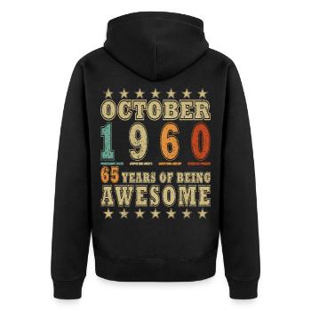 Octobre 1960 Rétro Anniversaire 1960 Octobre 1960 - Veste à capuche bio Premium Unisexe - noir - Dos - Nico (187cm)