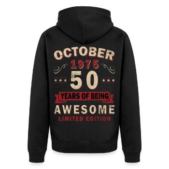 Cadeau 50ème anniversaire Voiture Ancienne Octobre 1975 - Veste à capuche bio Premium Unisexe - noir - Dos - Nico (187cm)