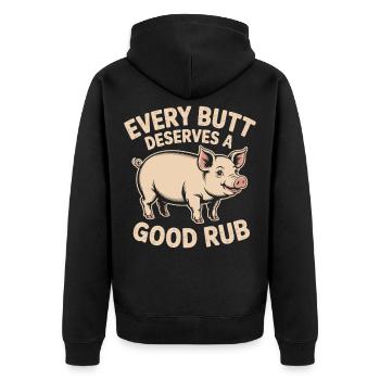 Grill Lustig Schwein - Unisex Premium Bio Zip Hoodie - Schwarz - Hinten - Nico (187cm)